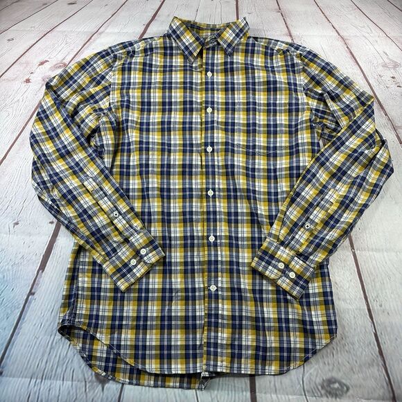 Banana Republic Shirt Men's M Long Sleeve Button Up Soft Wash Yellow Plaid - Picture 2 of 9
